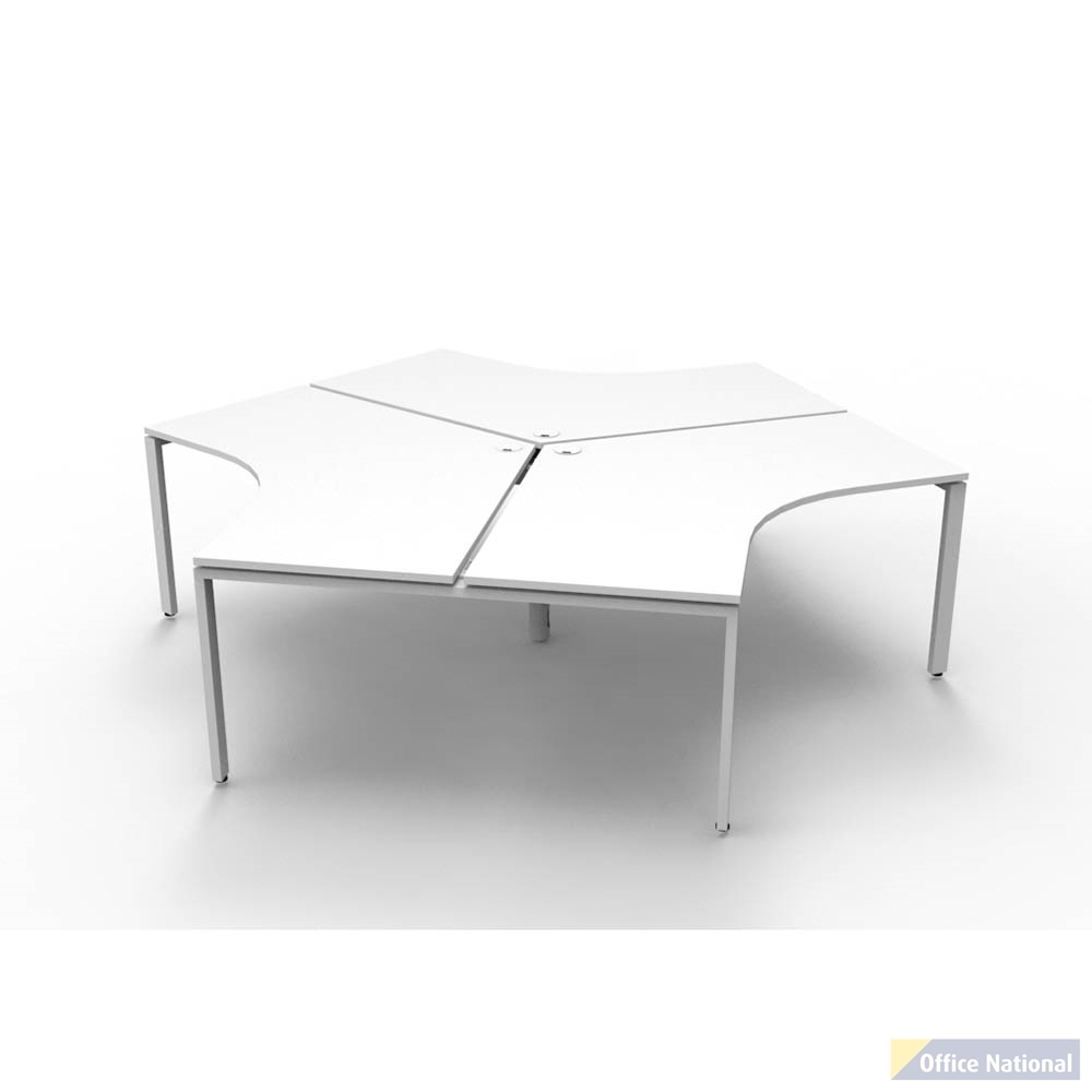 RAPIDLINE DELUXE INFINITY 120 DEGREE WORKSTATION PROFILE LEG 3 PERSON 2866W X 730MM NATURAL WHITE TOP AND WHITE P/C FRAME