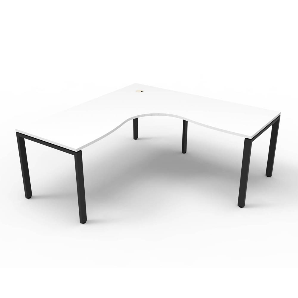 RAPID INFINITY DELUXE 1 PERSON PROFILE LEG SINGLE SIDED CORNER WORKSTATION 1800 X 1500 X 750 X 730MM NATURAL WHITE TOP / BLACK FRAME