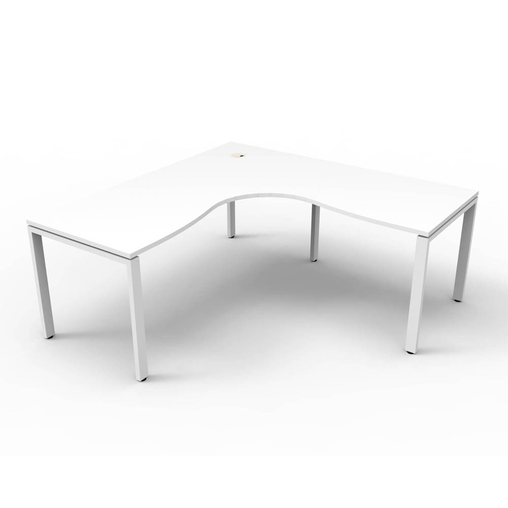 RAPID INFINITY DELUXE 1 PERSON PROFILE LEG SINGLE SIDED CORNER WORKSTATION 1800 X 1500 X 750 X 730MM NATURAL WHITE TOP / WHITE FRAME