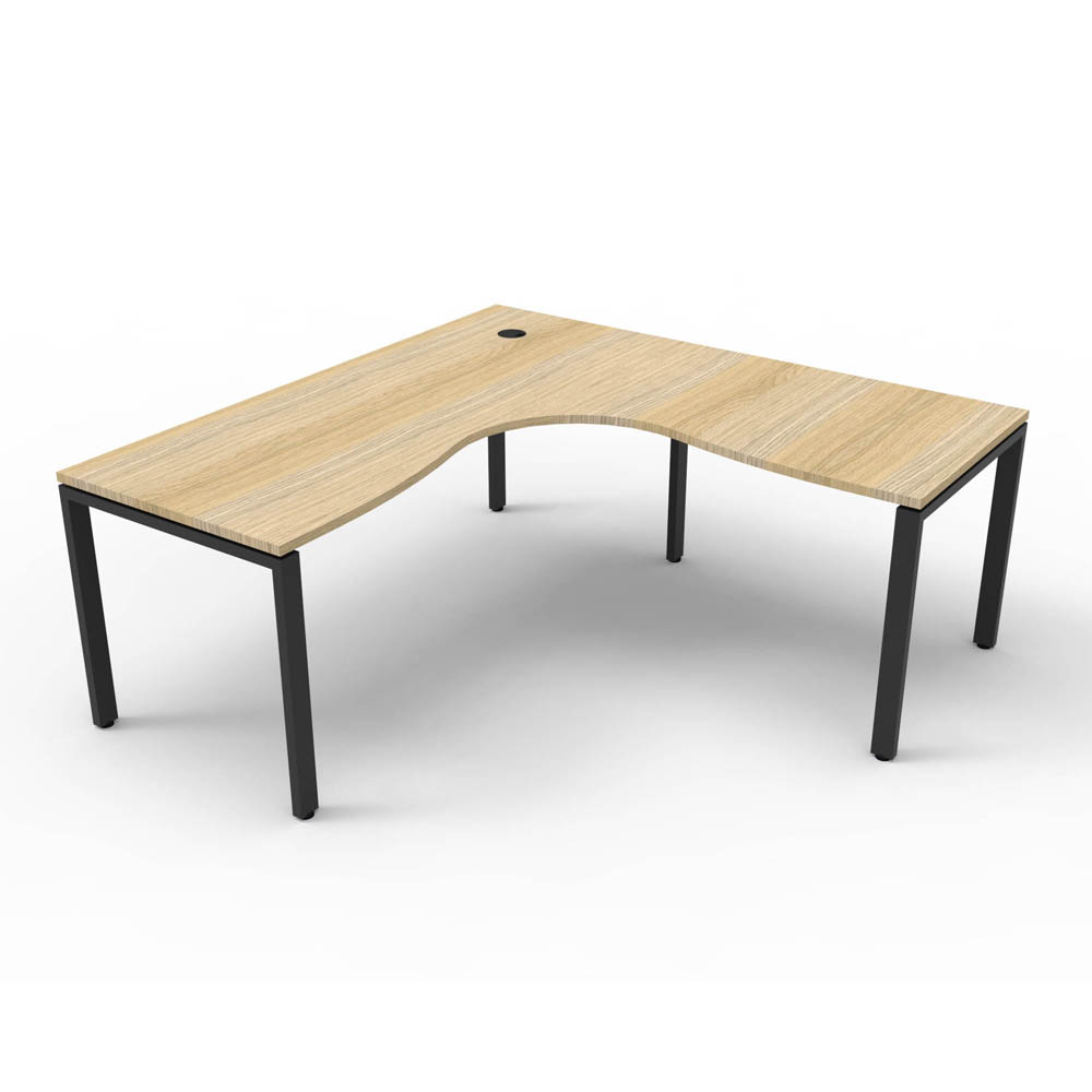 RAPID INFINITY DELUXE 1 PERSON PROFILE LEG SINGLE SIDED CORNER WORKSTATION 1800 X 1500 X 750 X 730MM NATURAL OAK TOP / BLACK FRAME