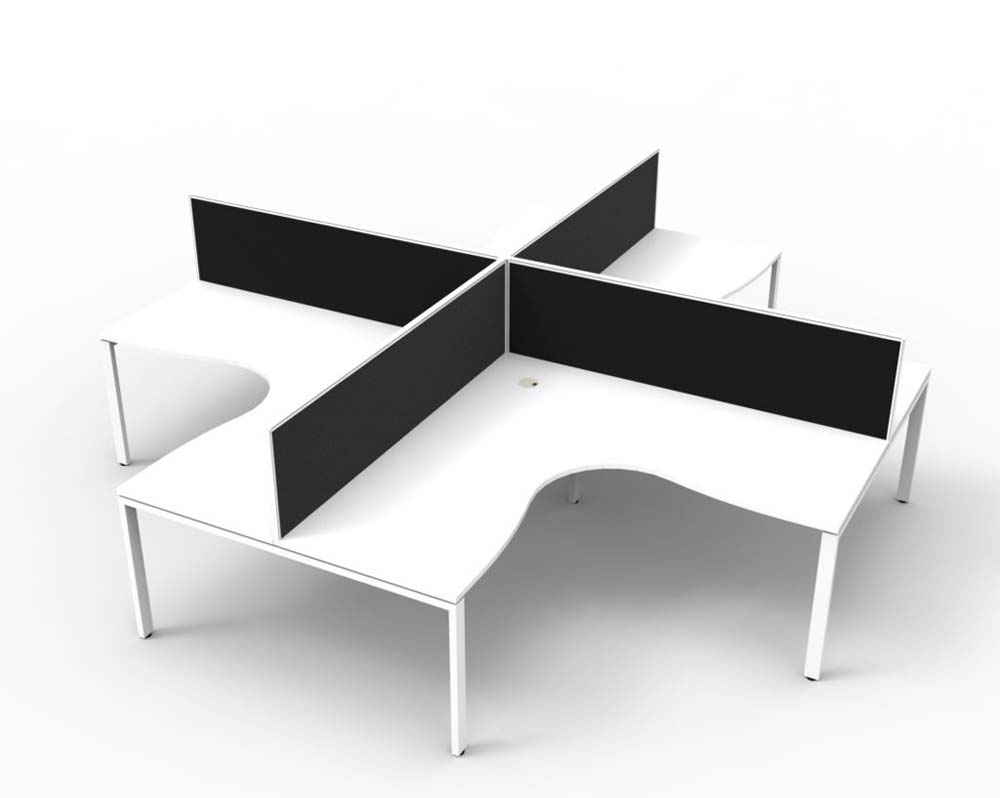 RAPID INFINITY DELUXE 4 PERSON PROFILE LEG CORNER WORKSTATION POD 1800 X 1500 X 750 X 730MM BLACK SCREEN / NATURAL WHITE TOP / WHITE FRAME