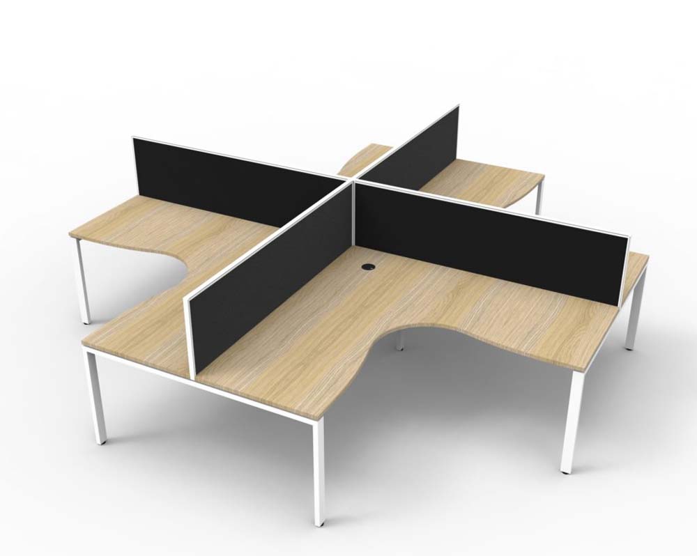 RAPID INFINITY DELUXE 4 PERSON PROFILE LEG CORNER WORKSTATION POD 1800 X 1500 X 750 X 730MM BLACK SCREEN / NATURAL OAK TOP / WHITE FRAME