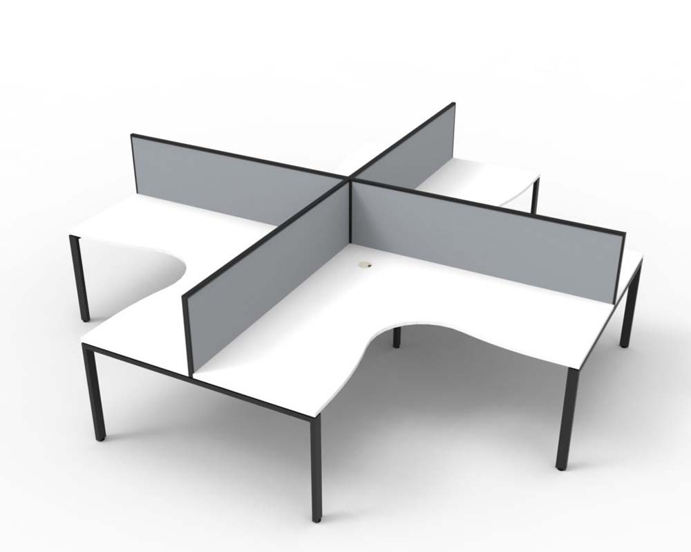 RAPID INFINITY DELUXE 4 PERSON PROFILE LEG CORNER WORKSTATION POD 1800 X 1800 X 750 X 730MM GREY SCREEN / NATURAL WHITE TOP / BLACK FRAME