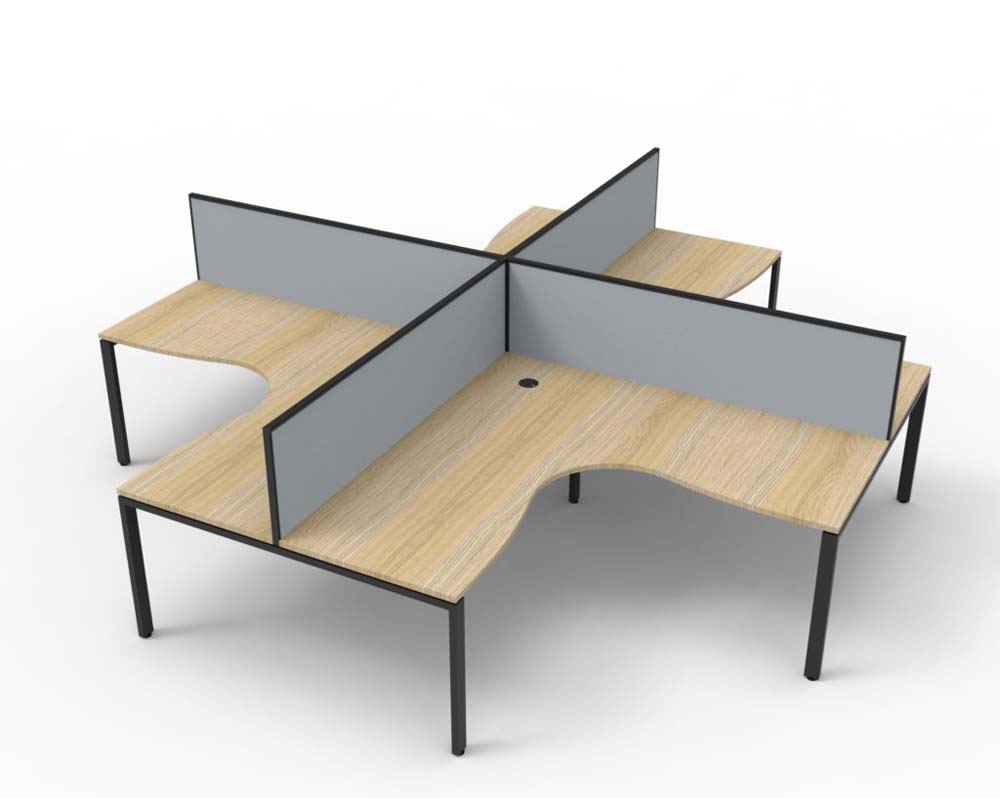 RAPID INFINITY DELUXE 4 PERSON PROFILE LEG CORNER WORKSTATION POD 1800 X 1800 X 750 X 730MM GREY SCREEN / NATURAL OAK TOP / BLACK FRAME