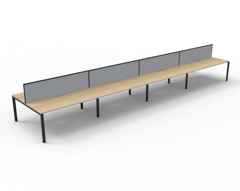 RAPID INFINITY DELUXE 8 PERSON PROFILE LEG DOUBLE SIDED WORKSTATION 1500 X 750 X 730MM GREY SCREEN / NATURAL OAK TOP / BLACK FRAME