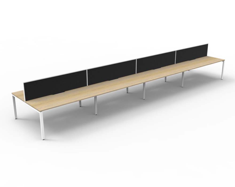 RAPID INFINITY DELUXE 8 PERSON PROFILE LEG DOUBLE SIDED WORKSTATION 1500 X 750 X 730MM BLACK SCREEN / NATURAL OAK TOP / WHITE FRAME