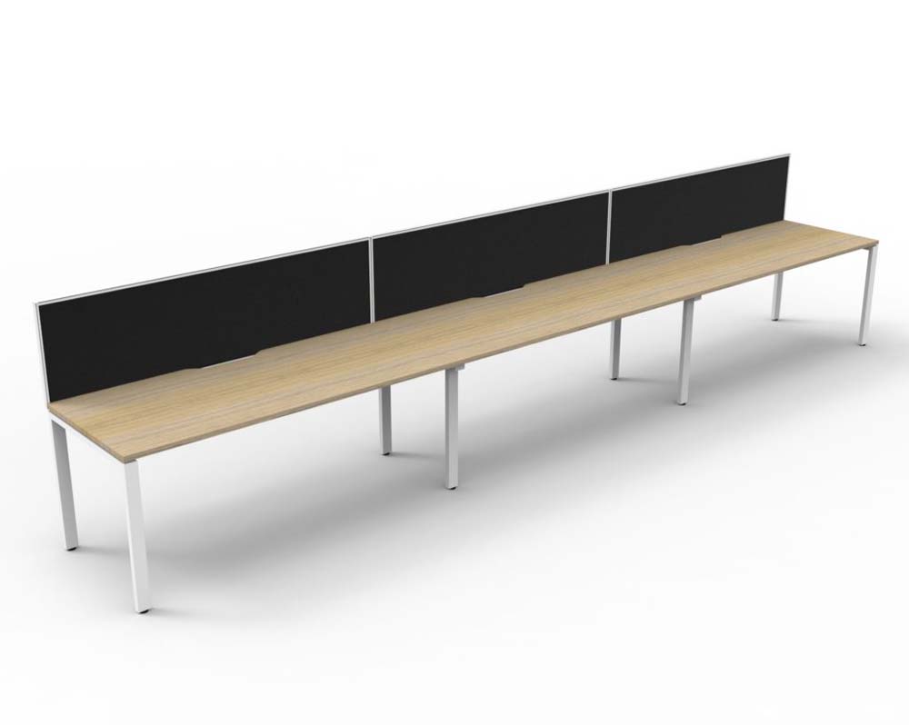 RAPID INFINITY DELUXE 3 PERSON PROFILE LEG SINGLE SIDED WORKSTATION 1800 X 750 X 730MM BLACK SCREEN / NATURAL OAK TOP / WHITE FRAME
