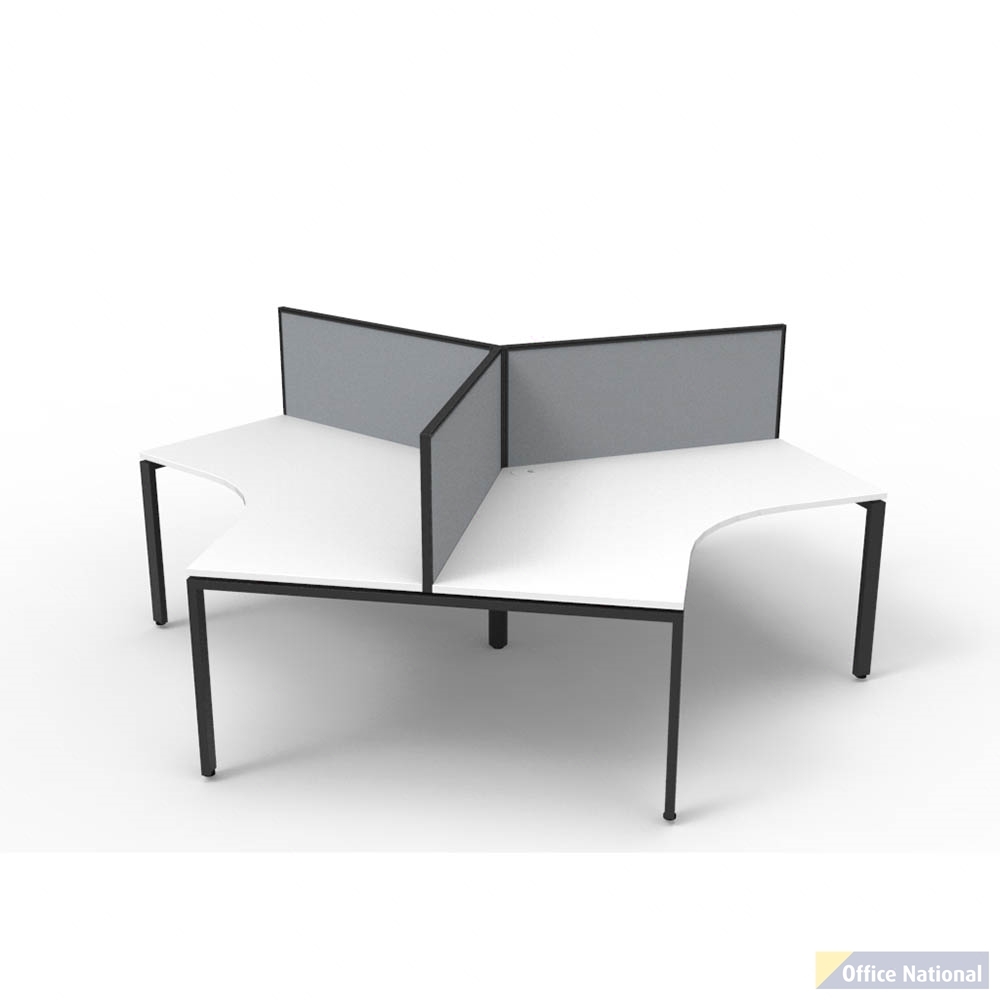 RAPIDLINE DELUXE INFINITY 120 DEGREE WORKSTATION PROFILE LEG 3 PERSON WITH SCREEN 2866W X 730MM NATURAL WHITE TOP AND BLACK P/C FRAME