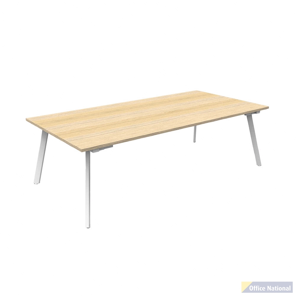 RAPIDLINE ETERNITY MEETING AND BOARDROOM TABLE RECTANGLE 2100 X 750 X 730MM NATURAL OAK TOP AND WHITE SATIN BASE