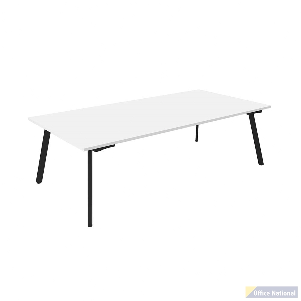RAPIDLINE ETERNITY MEETING AND BOARDROOM TABLE RECTANGLE 2100 X 750 X 730MM WHITE TOP AND BLACK SATIN BASE