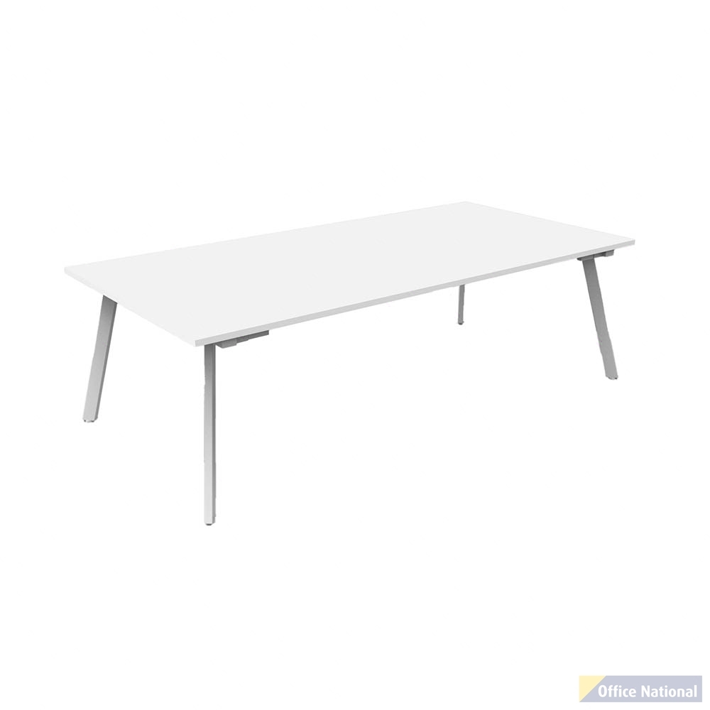 RAPIDLINE ETERNITY MEETING AND BOARDROOM TABLE RECTANGLE 2100 X 750 X 730MM WHITE TOP AND WHITE SATIN BASE
