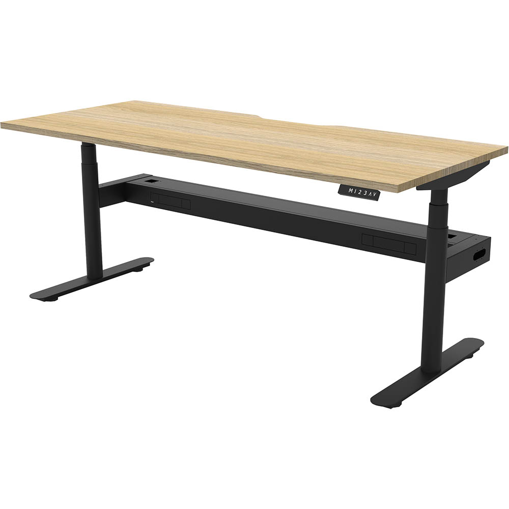 RAPIDLINE HALO PLUS SINGLE SIDED WORKSTATION WITH CABLE TRAY 1500MM NATURAL OAK TOP / BLACK FRAME