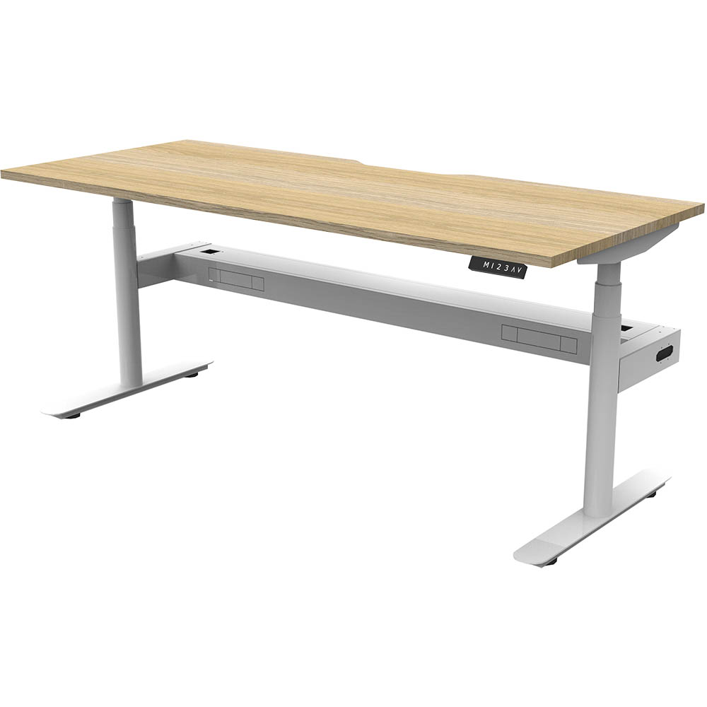 RAPIDLINE HALO PLUS SINGLE SIDED WORKSTATION WITH CABLE TRAY 1500MM NATURAL OAK TOP / WHITE FRAME