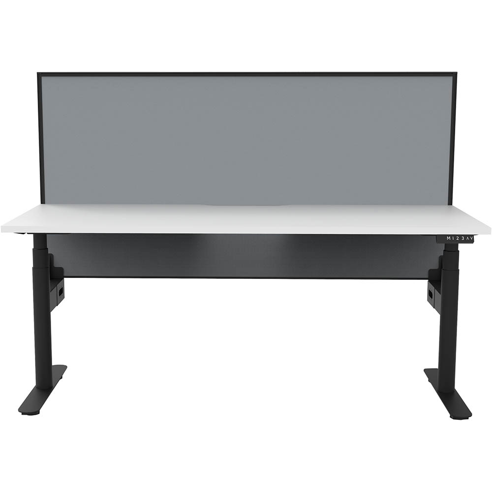 RAPIDLINE HALO PLUS SINGLE SIDED WORKSTATION WITH SCREEN 1200MM NATURAL WHITE TOP / BLACK FRAME / GREY SCREEN