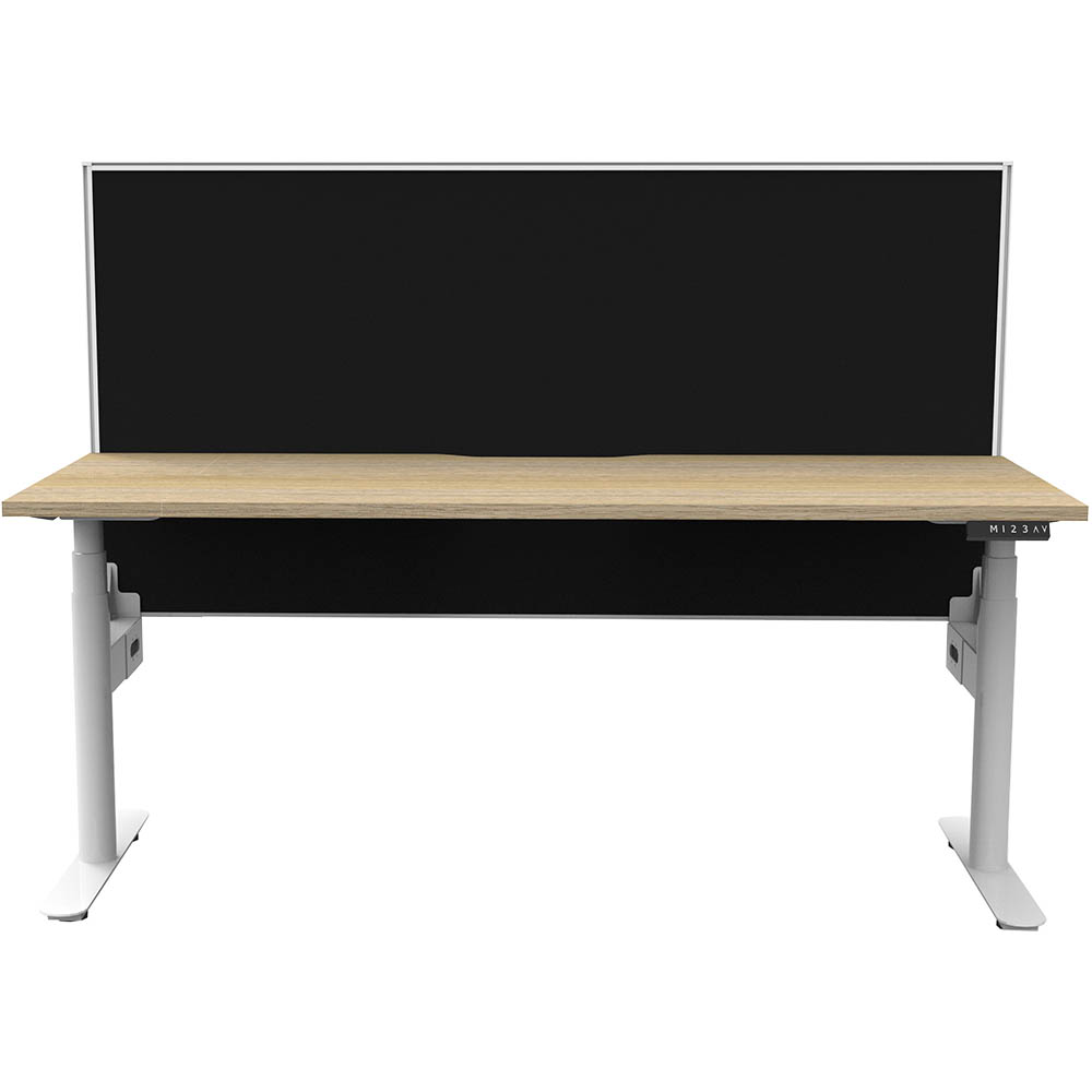 RAPIDLINE HALO PLUS SINGLE SIDED WORKSTATION WITH SCREEN 1800MM NATURAL OAK TOP / WHITE FRAME / BLACK SCREEN