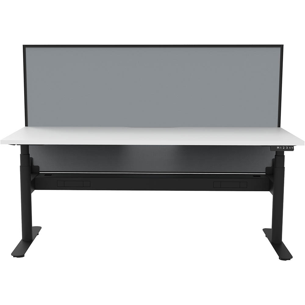 RAPIDLINE HALO PLUS SINGLE SIDED WORKSTATION WITH SCREEN AND CABLE TRAY 1500MM NATURAL WHITE TOP / BLACK FRAME / GREY SCREEN