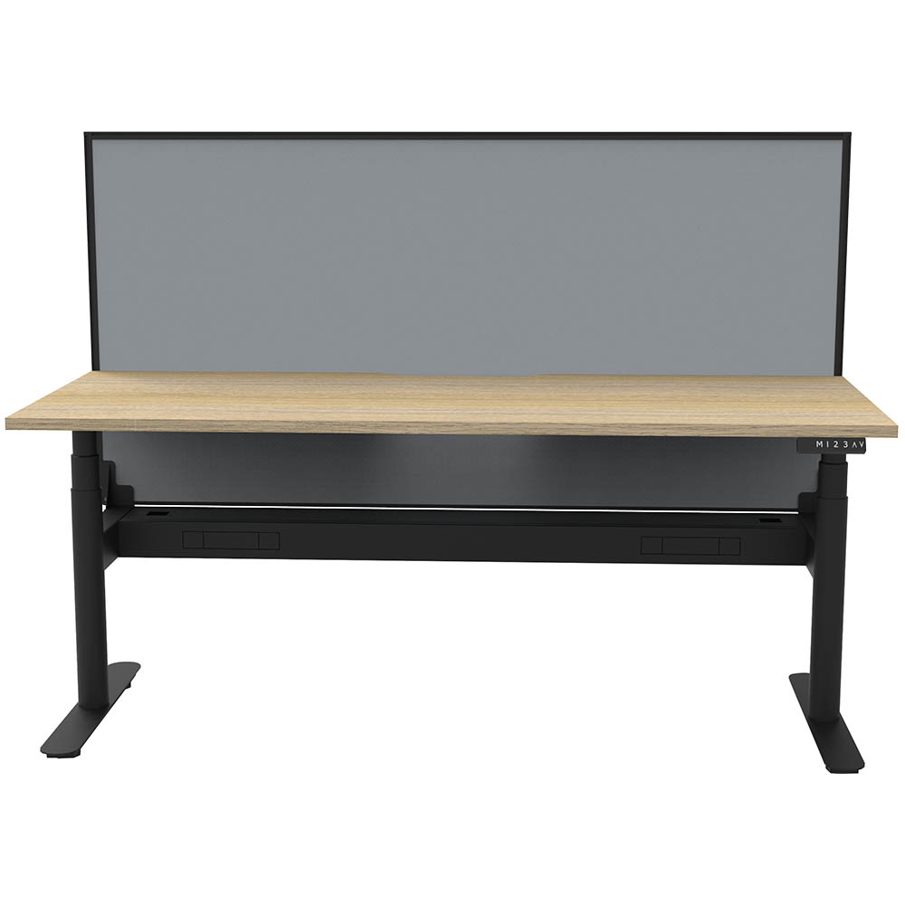 RAPIDLINE HALO PLUS SINGLE SIDED WORKSTATION WITH SCREEN AND CABLE TRAY 1800MM NATURAL OAK TOP / BLACK FRAME / GREY SCREEN