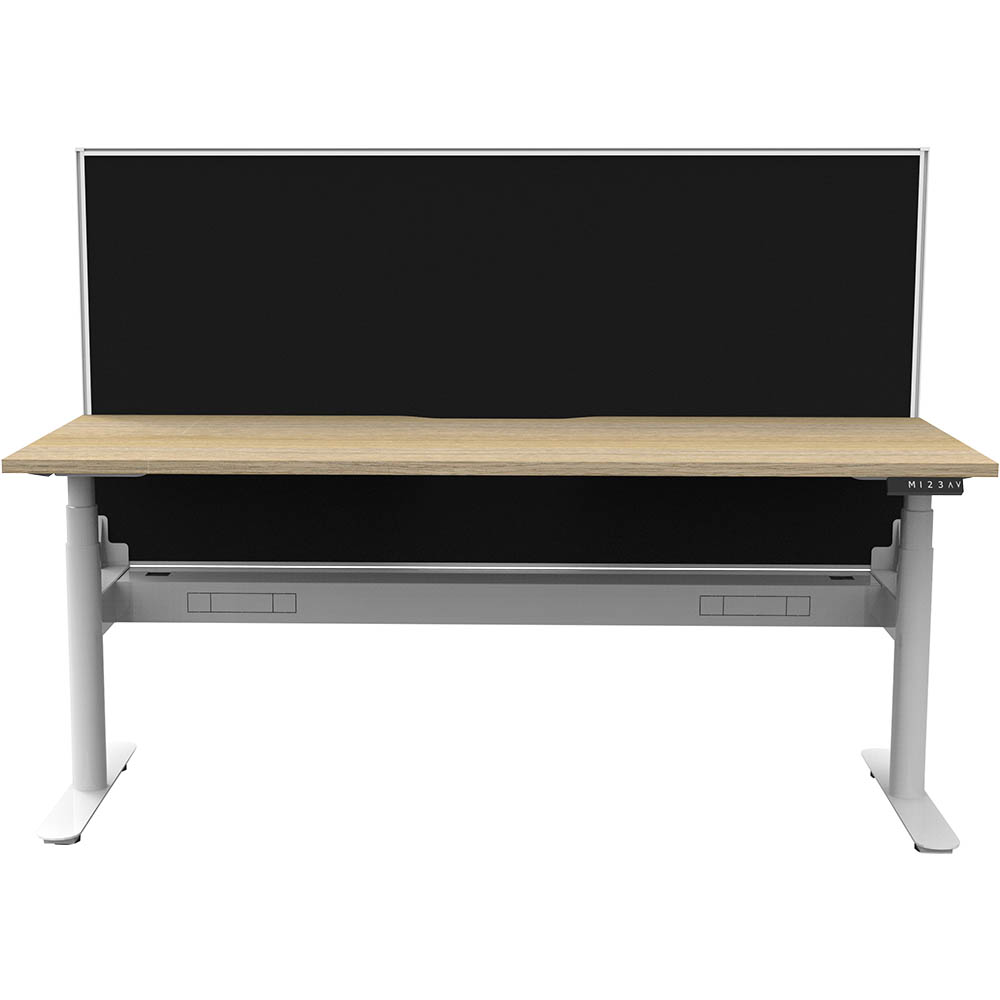 RAPIDLINE HALO PLUS SINGLE SIDED WORKSTATION WITH SCREEN AND CABLE TRAY 1800MM NATURAL OAK TOP / WHITE FRAME / BLACK SCREEN