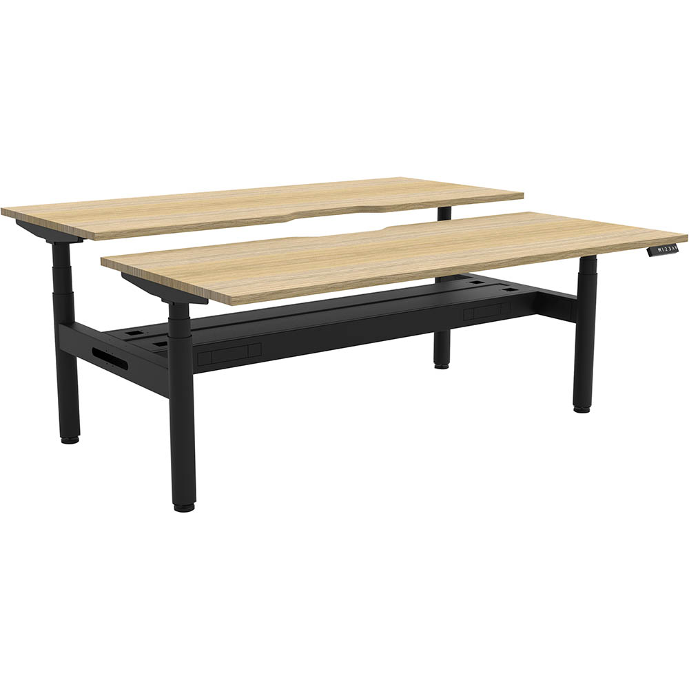 RAPIDLINE HALO PLUS DOUBLE SIDED WORKSTATION WITH CABLE TRAY 1200MM NATURAL OAK TOP / BLACK FRAME
