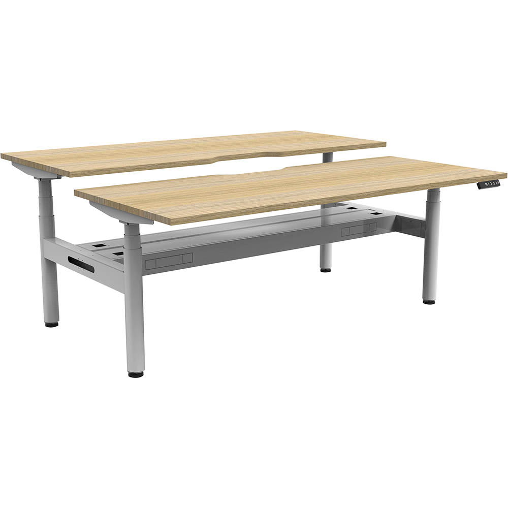 RAPIDLINE HALO PLUS DOUBLE SIDED WORKSTATION WITH CABLE TRAY 1200MM NATURAL OAK TOP / WHITE FRAME