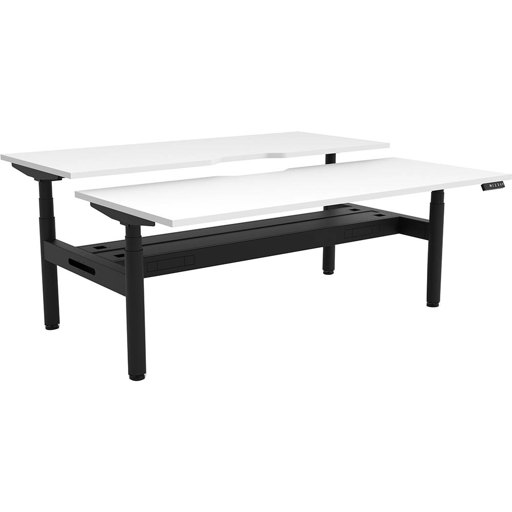 RAPIDLINE HALO PLUS DOUBLE SIDED WORKSTATION WITH CABLE TRAY 1800MM NATURAL WHITE TOP / BLACK FRAME