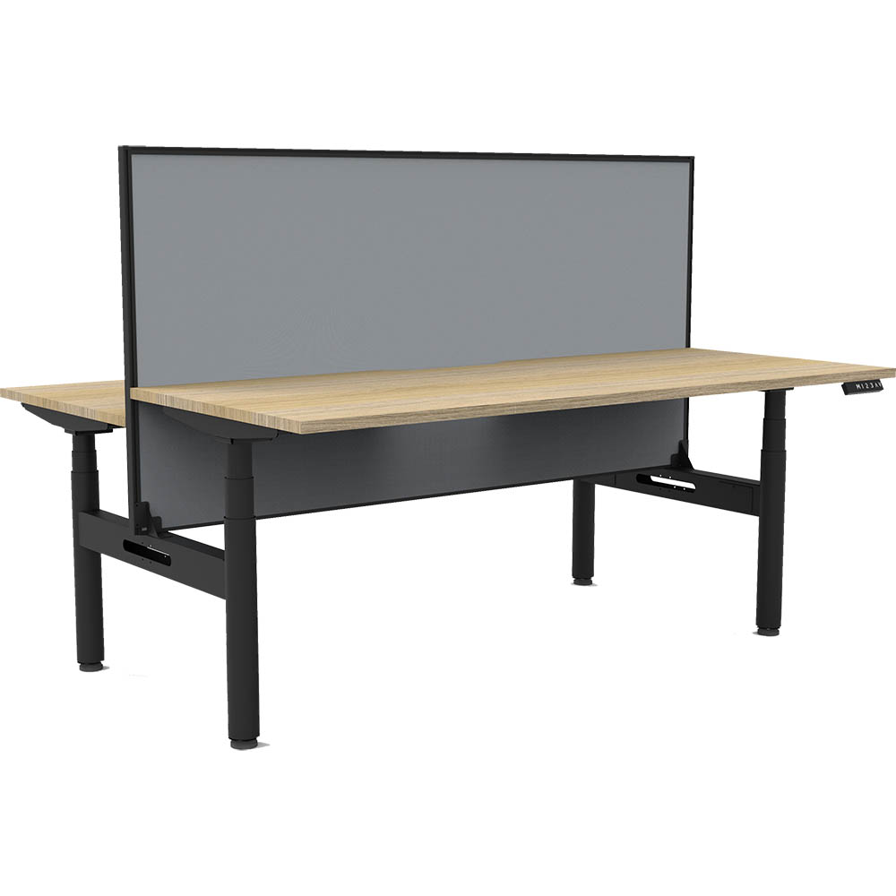 RAPIDLINE HALO PLUS DOUBLE SIDED WORKSTATION WITH SCREEN 1200MM NATURAL OAK TOP / BLACK FRAME / GREY SCREEN
