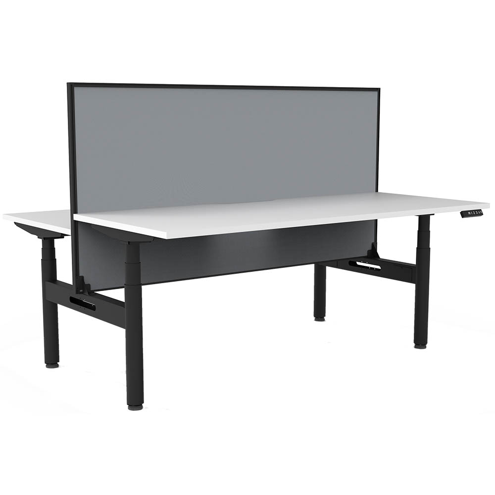 RAPIDLINE HALO PLUS DOUBLE SIDED WORKSTATION WITH SCREEN 1200MM NATURAL WHITE TOP / BLACK FRAME / GREY SCREEN