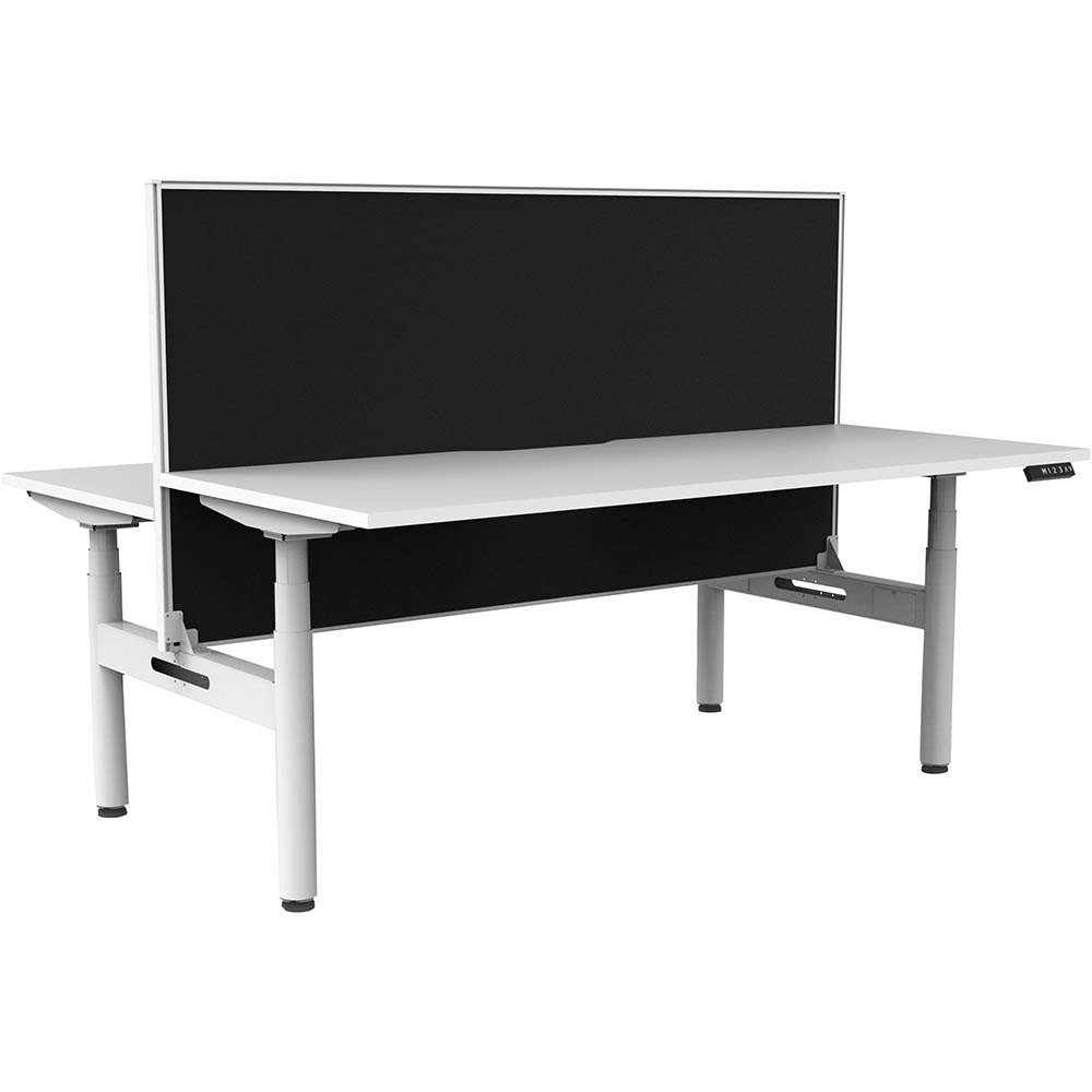 RAPIDLINE HALO PLUS DOUBLE SIDED WORKSTATION WITH SCREEN 1500MM NATURAL WHITE TOP / WHITE FRAME / BLACK SCREEN