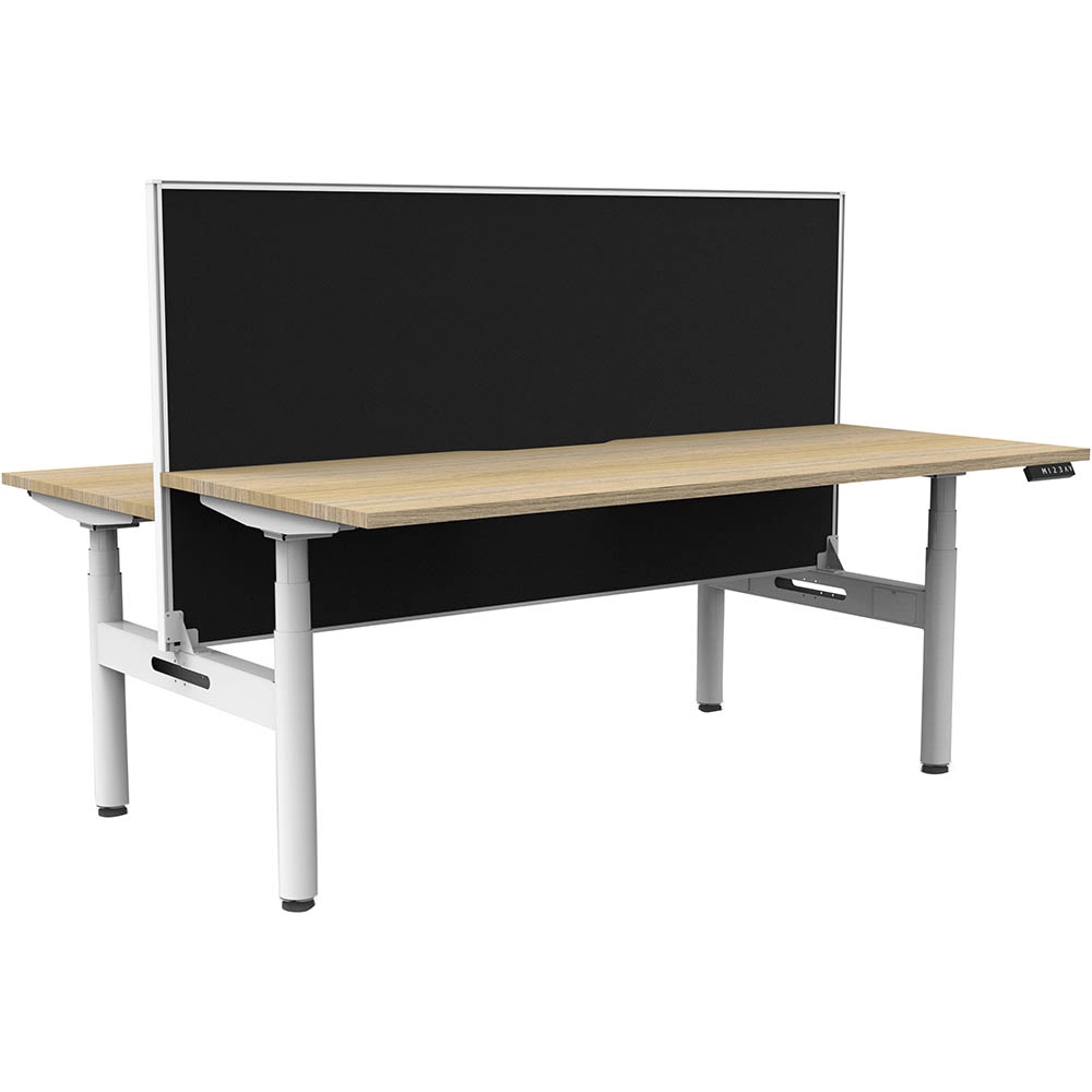 RAPIDLINE HALO PLUS DOUBLE SIDED WORKSTATION WITH SCREEN 1800MM NATURAL OAK TOP / WHITE FRAME / BLACK SCREEN