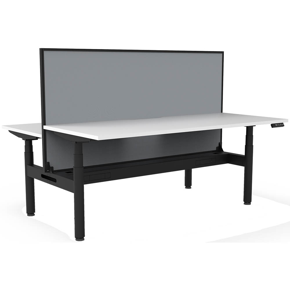 RAPIDLINE HALO PLUS DOUBLE SIDED WORKSTATION WITH SCREEN AND CABLE TRAY 1200MM NATURAL WHITE TOP / BLACK FRAME / GREY SCREEN