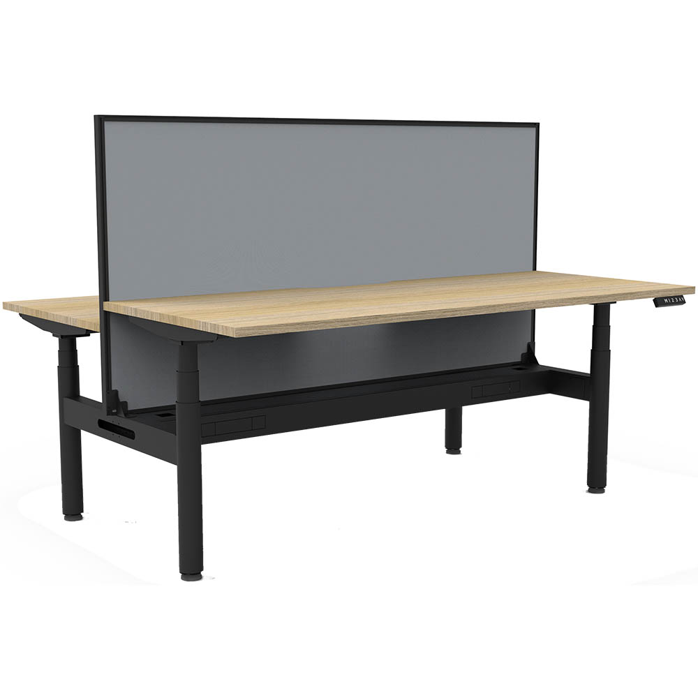 RAPIDLINE HALO PLUS DOUBLE SIDED WORKSTATION WITH SCREEN AND CABLE TRAY 1500MM NATURAL OAK TOP / BLACK FRAME / GREY SCREEN