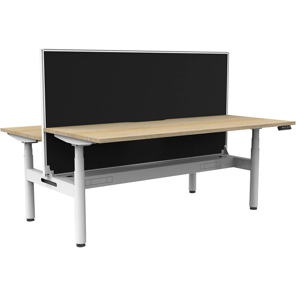 RAPIDLINE HALO PLUS DOUBLE SIDED WORKSTATION WITH SCREEN AND CABLE TRAY 1500MM NATURAL OAK TOP / WHITE FRAME / BLACK SCREEN
