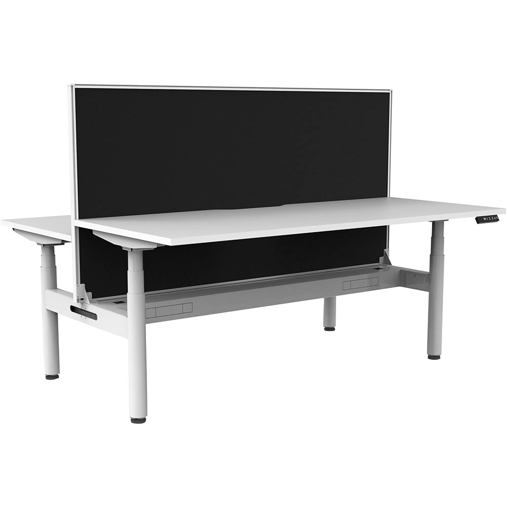 RAPIDLINE HALO PLUS DOUBLE SIDED WORKSTATION WITH SCREEN AND CABLE TRAY 1800MM NATURAL WHITE TOP / WHITE FRAME / BLACK SCREEN