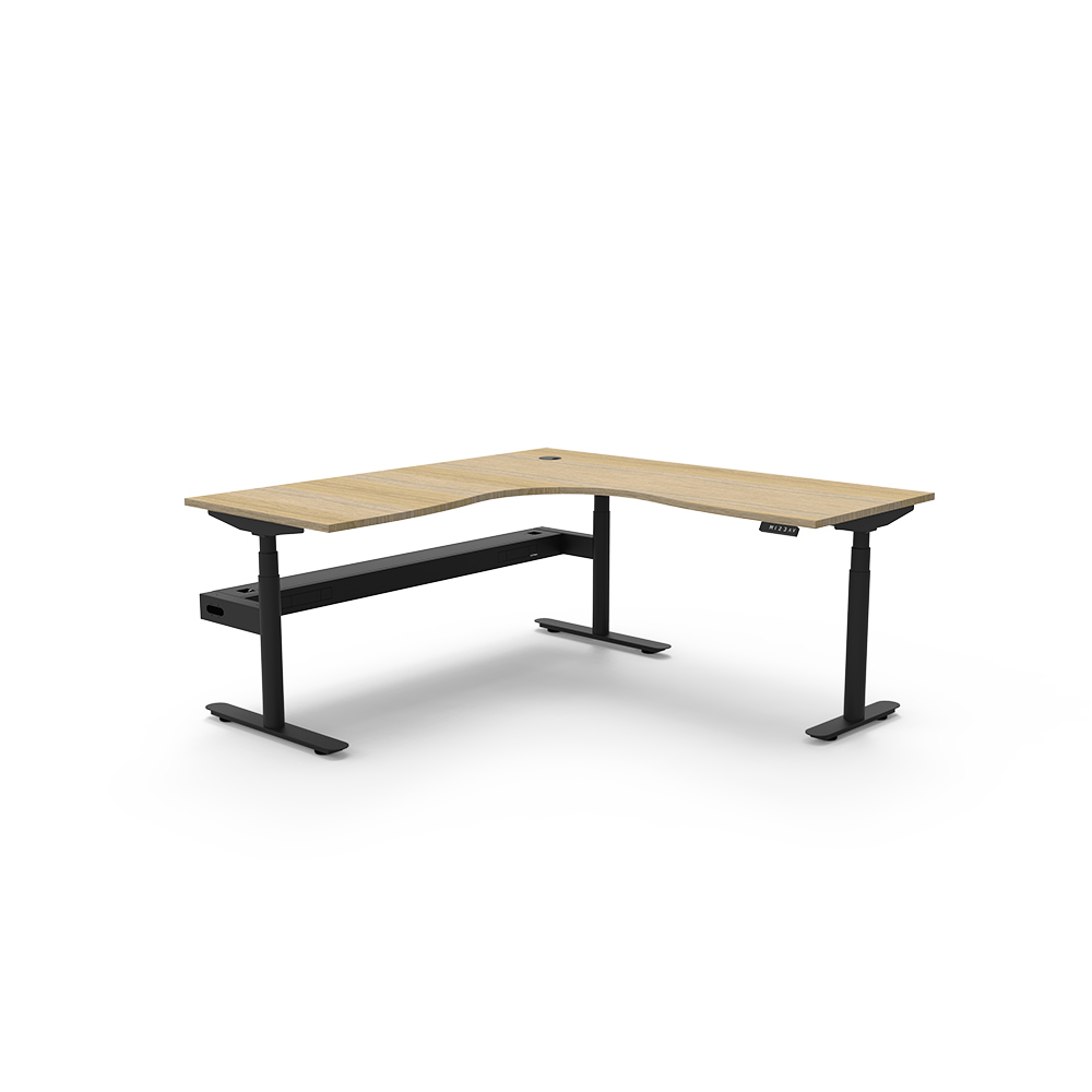 RAPIDLINE HALO PLUS CORNER WORKSTATION WITH CABLE TRAY 1500 X 1500MM NATURAL OAK TOP / BLACK FRAME