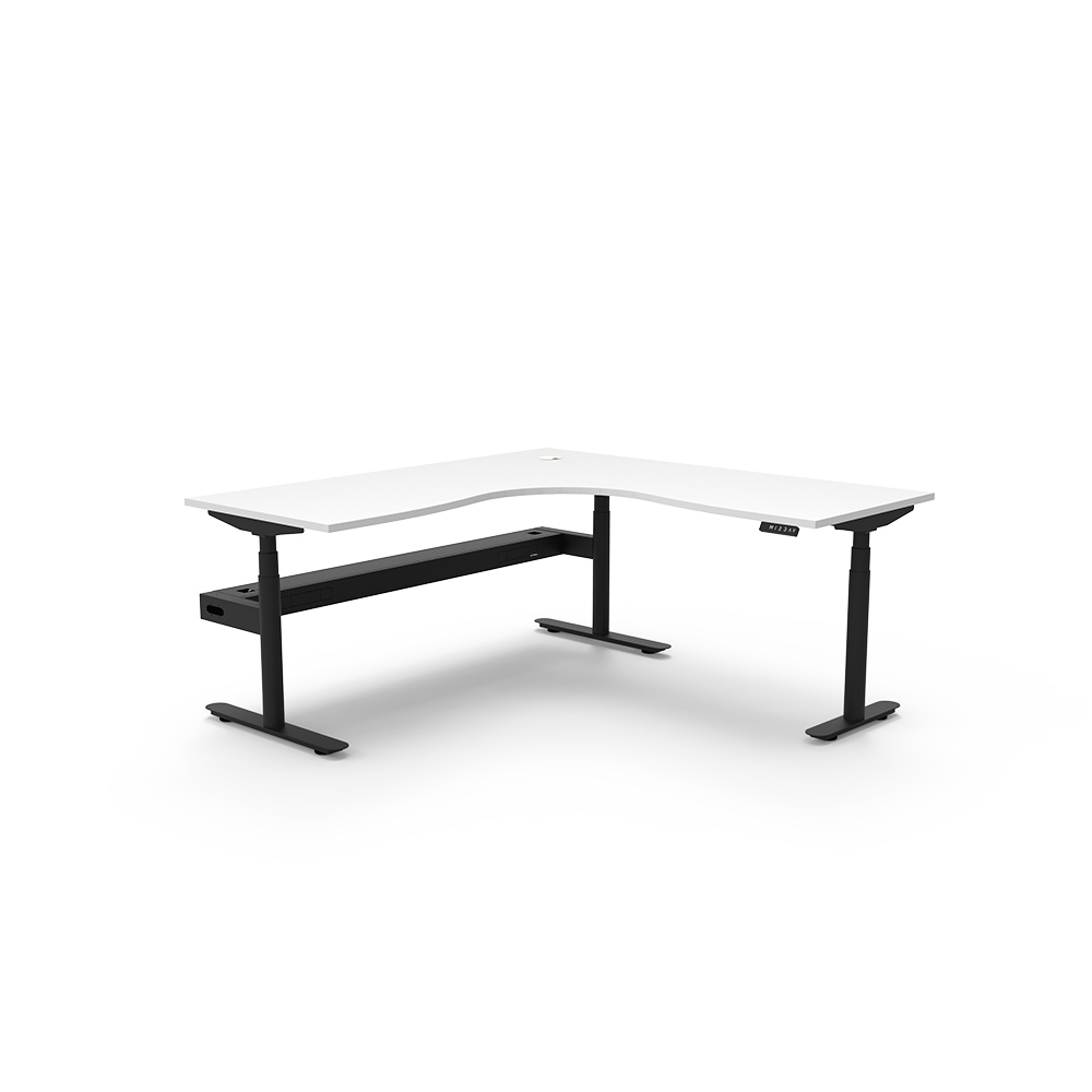RAPIDLINE HALO PLUS CORNER WORKSTATION WITH CABLE TRAY 1500 X 1500MM NATURAL WHITE TOP / BLACK FRAME
