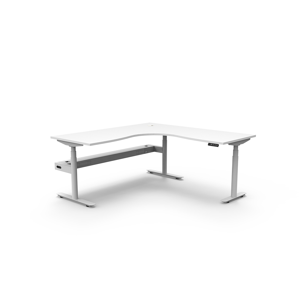 RAPIDLINE HALO PLUS CORNER WORKSTATION WITH CABLE TRAY 1500 X 1500MM NATURAL WHITE TOP / WHITE FRAME
