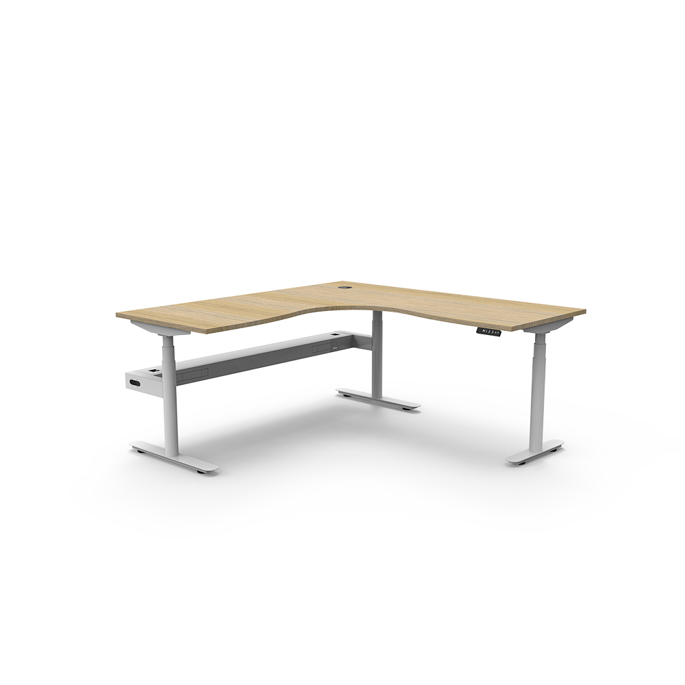 RAPIDLINE HALO PLUS CORNER WORKSTATION WITH CABLE TRAY 1800 X 1500MM NATURAL OAK TOP / WHITE FRAME
