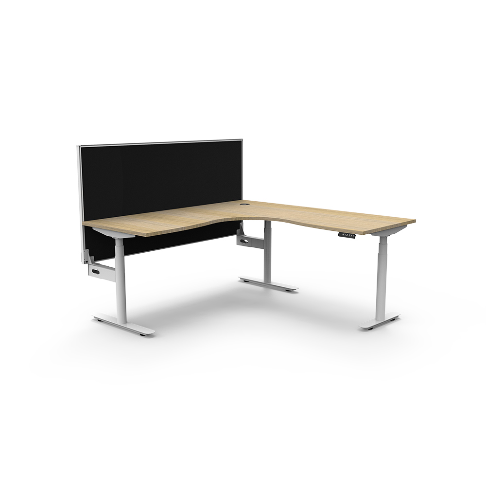 RAPIDLINE HALO PLUS CORNER WORKSTATION WITH SCREEN 1800 X 1500MM NATURAL OAK TOP / WHITE FRAME / BLACK SCREEN