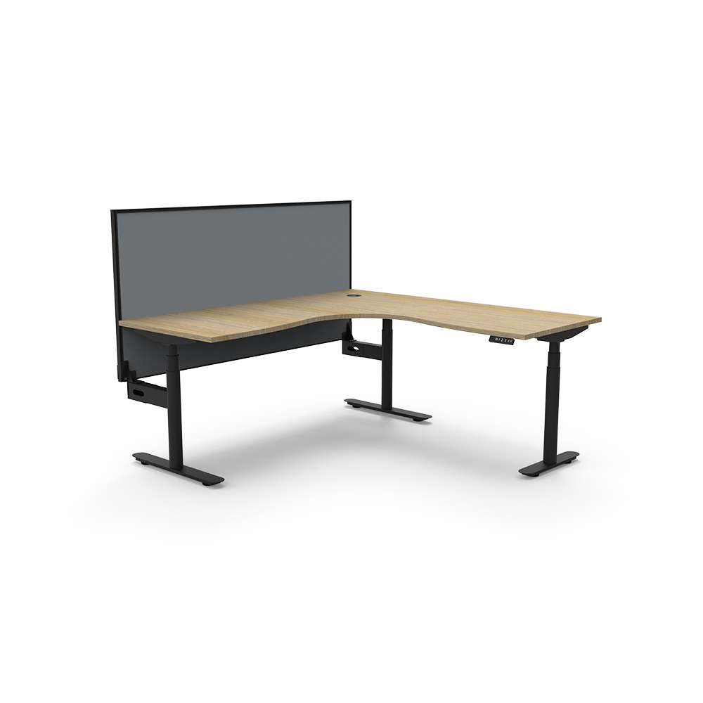 RAPIDLINE HALO PLUS CORNER WORKSTATION WITH SCREEN 1800 X 1800MM NATURAL OAK TOP / BLACK FRAME / GREY SCREEN