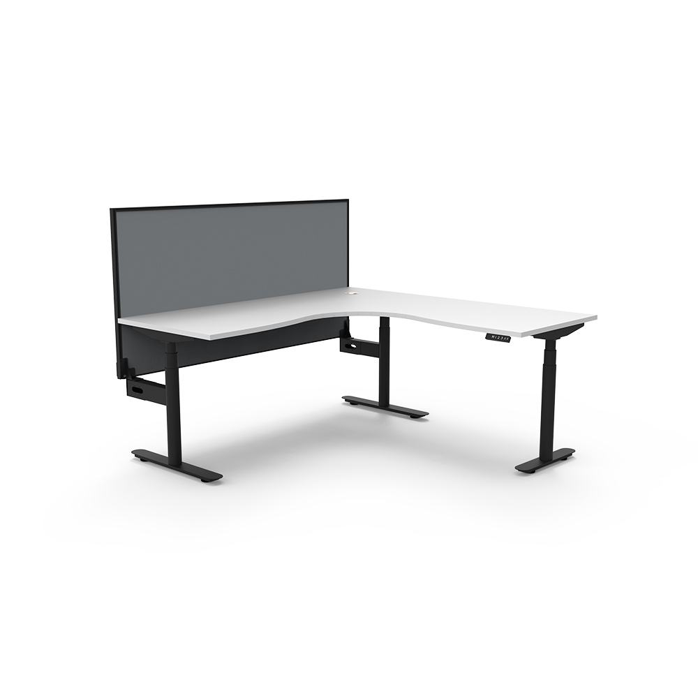 RAPIDLINE HALO PLUS CORNER WORKSTATION WITH SCREEN 1800 X 1800MM NATURAL WHITE TOP / BLACK FRAME / GREY SCREEN