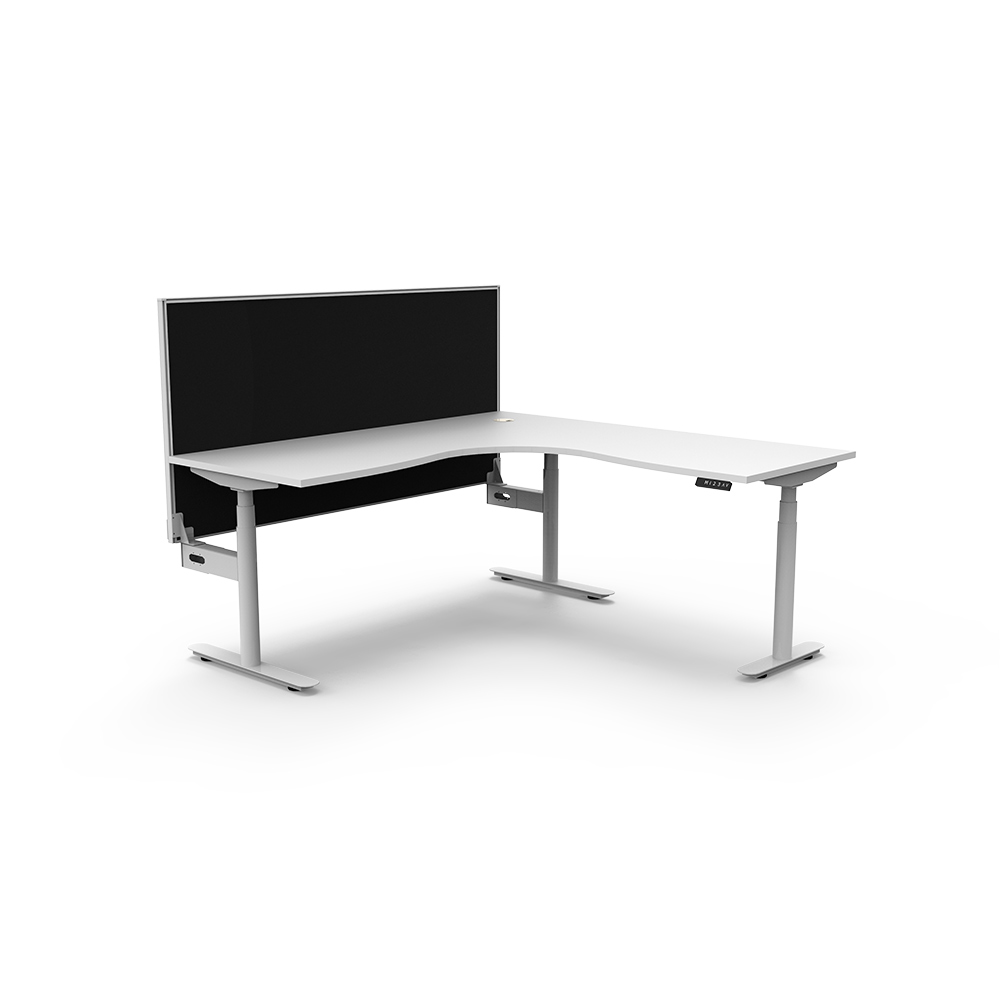 RAPIDLINE HALO PLUS CORNER WORKSTATION WITH SCREEN 1800 X 1800MM NATURAL WHITE TOP / WHITE FRAME / BLACK SCREEN