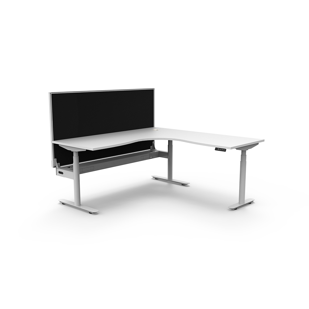 RAPIDLINE HALO PLUS CORNER WORKSTATION WITH SCREEN AND CABLE TRAY 1800 X 1500MM NATURAL WHITE TOP / WHITE FRAME / BLACK SCREEN