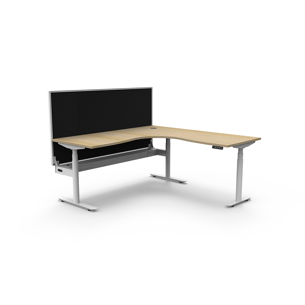 RAPIDLINE HALO PLUS CORNER WORKSTATION WITH SCREEN AND CABLE TRAY 1800 X 1800MM NATURAL OAK TOP / WHITE FRAME / BLACK SCREEN