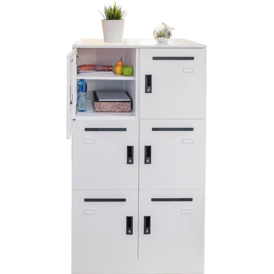 GO STEEL OFFICE LOCKER UNIT 6 LOCKABLE COMPARTMENTS 800 X 485 X 1375MM WHITE CHINA