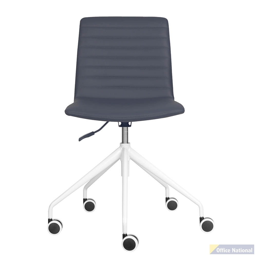 RAPIDLINE PIXEL SWIVEL 5 STAR BASE CHAIR 630 X 630 X 830MM FRENCH NAVY PU AND WHITE P/C FRAME