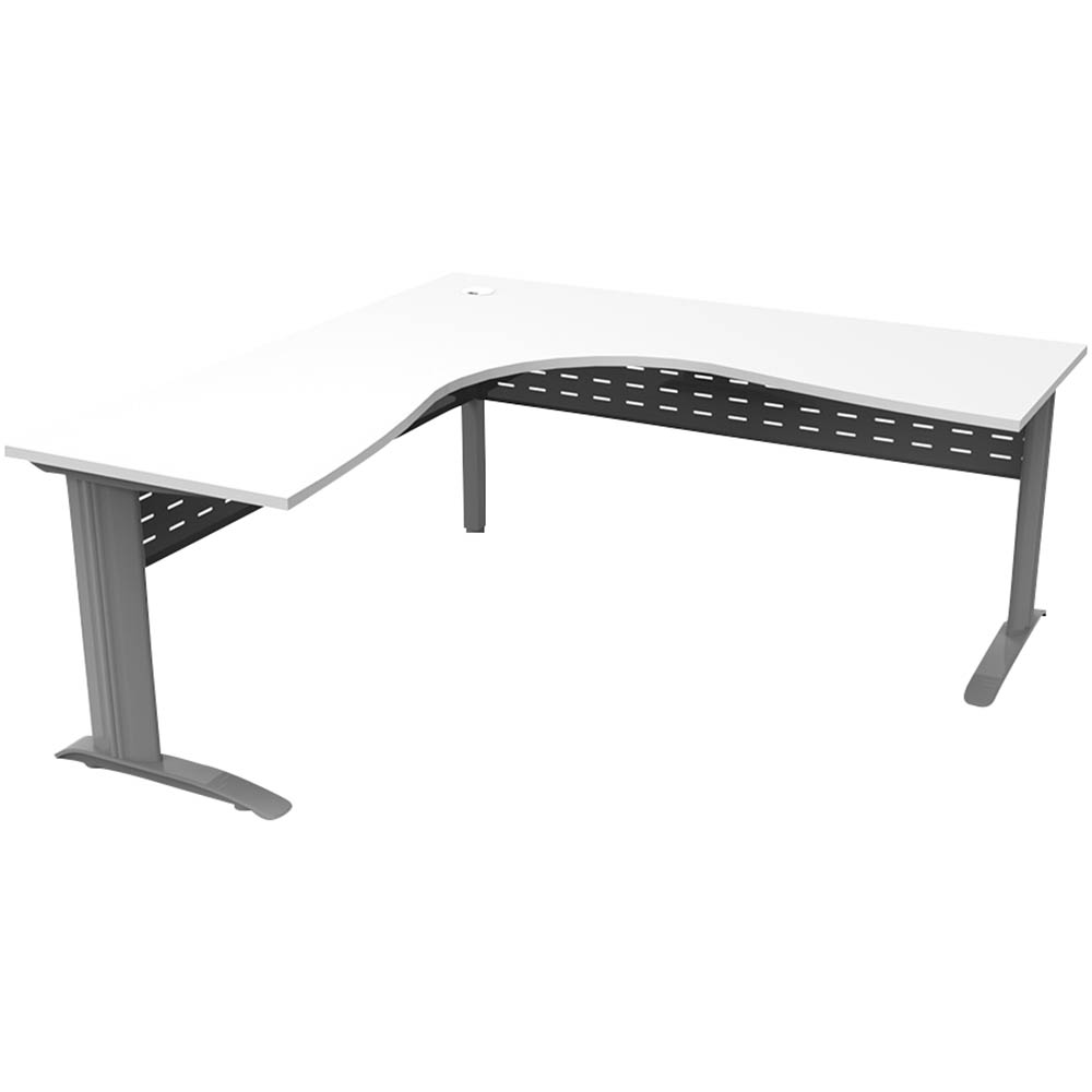 RAPID SPAN DELUXE CORNER WORKSTATION WITH METAL MODESTY PANEL 1500 X 1500 X 750MM WHITE/SILVER