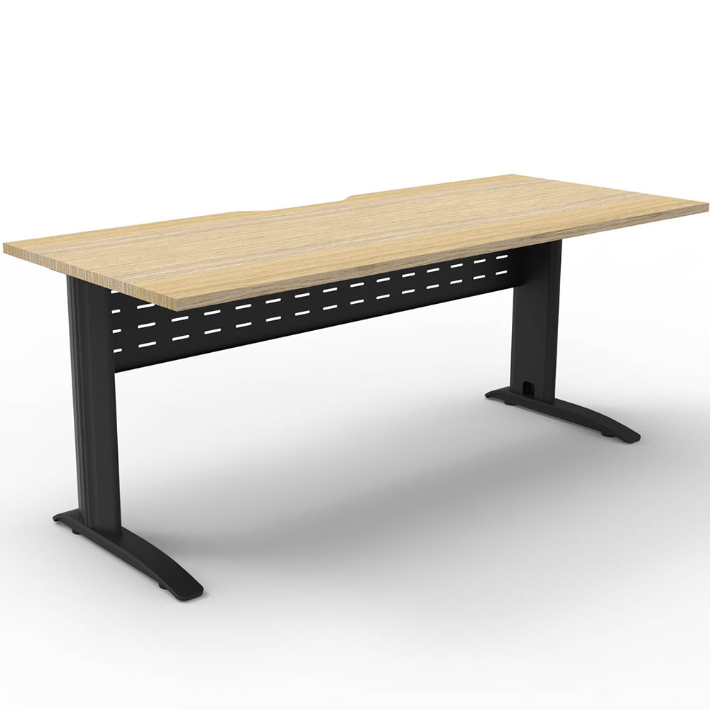 DELUXE RAPID SPAN STRAIGHT DESK WITH METAL MODESTY PANEL 1500 X 750 X 730MM BLACK/NATURAL OAK