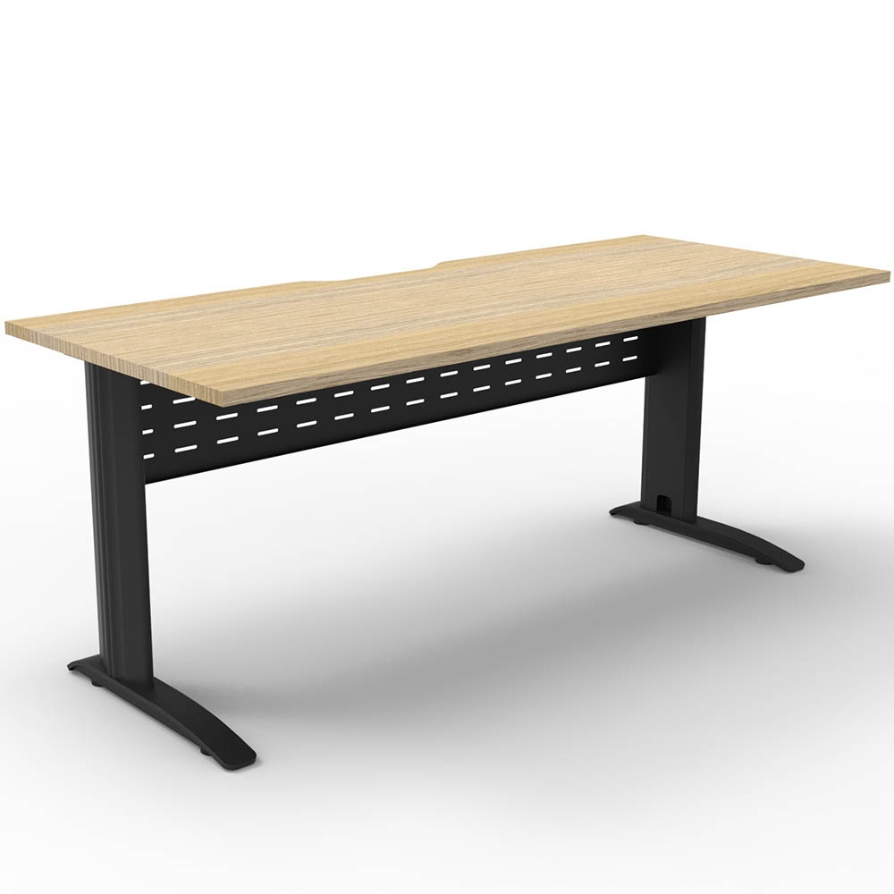 DELUXE RAPID SPAN STRAIGHT DESK WITH METAL MODESTY PANEL 1800 X 750 X 730MM BLACK/NATURAL OAK
