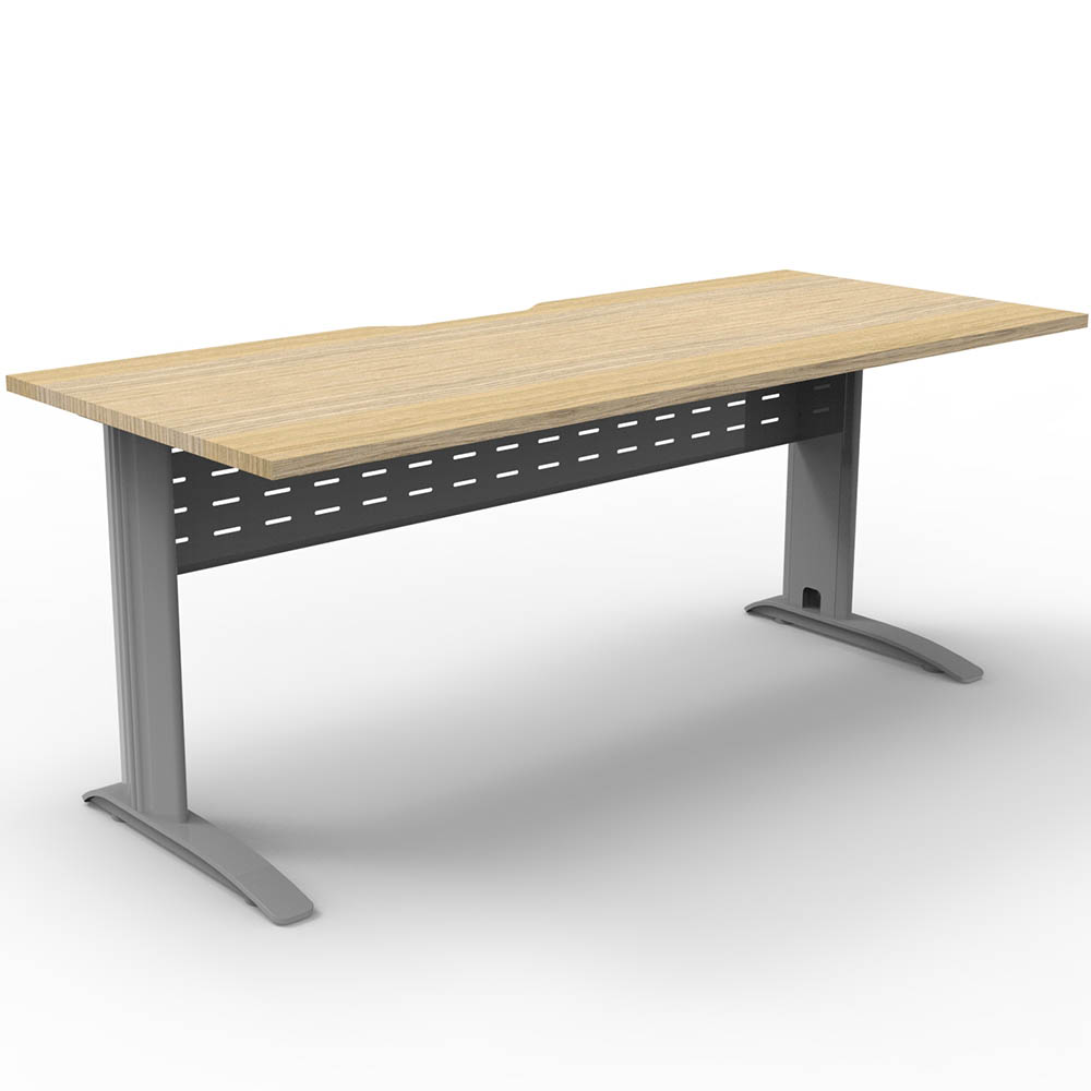 DELUXE RAPID SPAN STRAIGHT DESK WITH METAL MODESTY PANEL 1800 X 750 X 730MM SILVER/NATURAL OAK