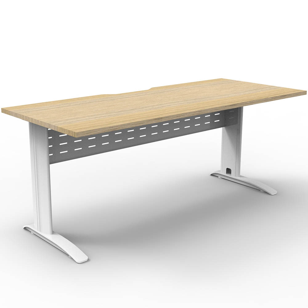 DELUXE RAPID SPAN STRAIGHT DESK WITH METAL MODESTY PANEL 1800 X 750 X 730MM WHITE/NATURAL OAK